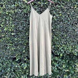 Jenni Kayne Slip Dress Womens S Olive Green 100% Silk Raw Noil Contemporary City